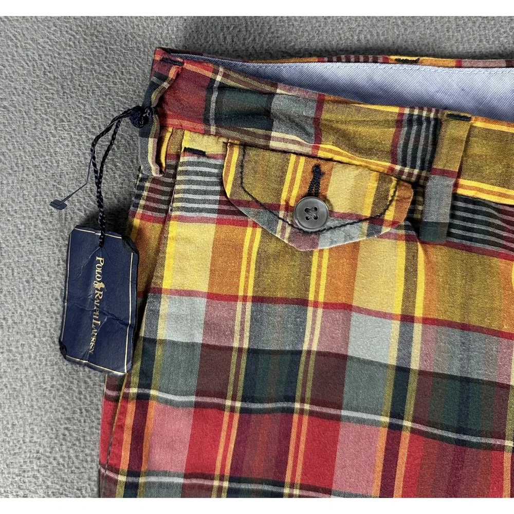 Polo Ralph Lauren Shorts Mens 34 Red Yellow Authentic Indian Madras Plaid NWOT